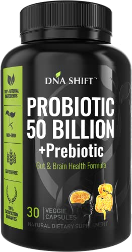 DNA SHIFT Probiotics 50 Billion - 11 Strain Probiotic Prebiotic - Men & Women Probiotic Supplement to best support Digestive and Brain Health, & balance Inflammation - Guaranteed Potency to Expiration