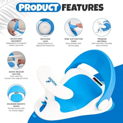 Image of Baby Bath Seat for Babies 6 Months & Up Sitting Up | Non-Slip Bath Seat with Safety Suction Cups & Temperature Alert, Baby Bath Seat for Tub, Shower & Bathtub (Blue)