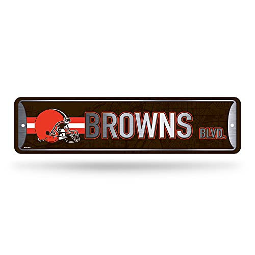 Rico Industries NFL Cleveland Browns Home Décor Metal Street Sign (4" x 15") - Great for Home, Office, Bedroom, & Man Cave - Made,Silver