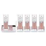AT&T CL82557 DECT 6.0 5-Handset Cordless Phone for Home with Answering Machine, Call Blocking, Caller ID Announcer, Intercom and Long Range, Rose Gold
