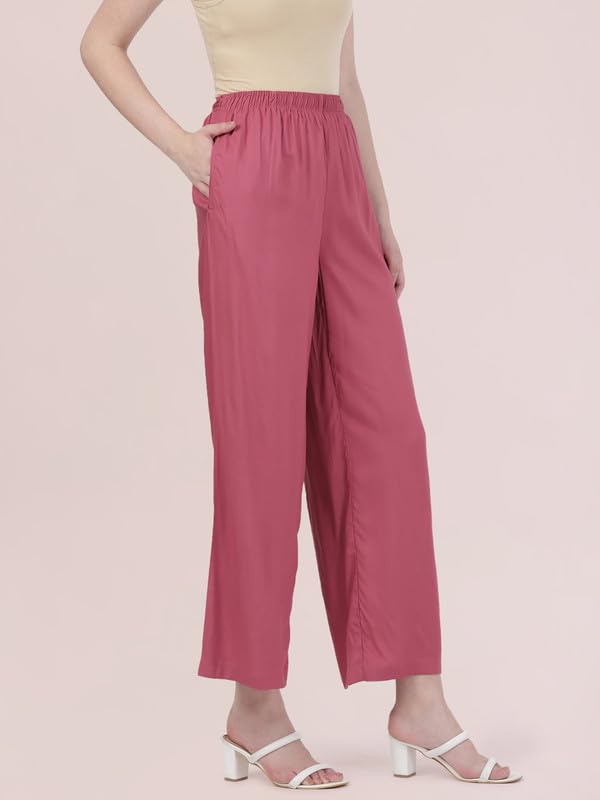 Image of GO COLORS Soft Viscose Basic Palazzo Full Length for Women| Breathable, Mid Rise, Relaxed Fit