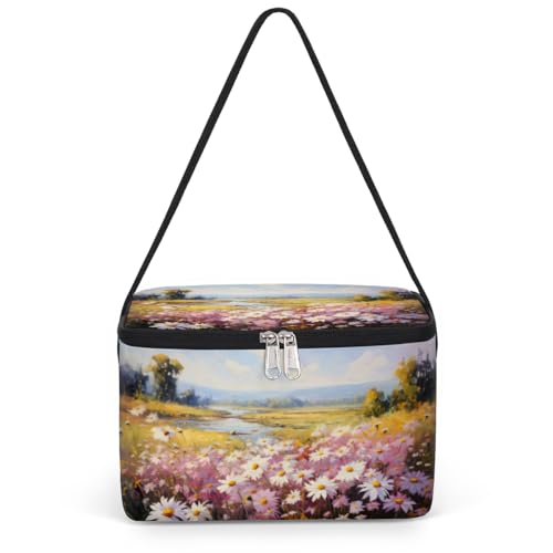 GzLeyigou Wild Flowers Lunch Bags for Women Men 9 Cans, Hot & Cold Food Delivery Bag Insulated Grocery Bag Insulated Lunch Box Field Daisy Cooler Bag for Office Work Picnic Beach