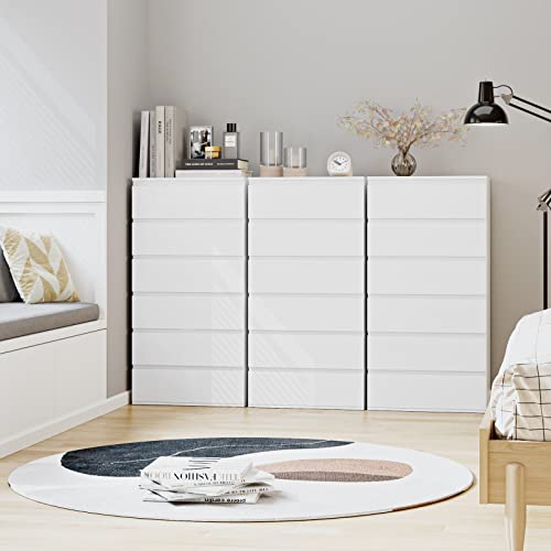 Fotosok 6 Drawer Chest, Modern Floor Storage Cabinet With Metal Sliding Rail, Wooden Handleless Drawer Cabinet, 6-Layer Large Capacity Vertical Dressers For Home & Office #TOP1