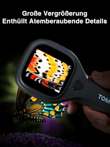 TOMLOV P10 Evo Mikroskop für Erwachsene & Kinder, Tragbare Handlupe mit 2 IPS Bildschirm für Münzen, Insekten & Pflanzen, Juwelierlupe mit Licht, Kompatibel mit Windows/macOS – Schwarz