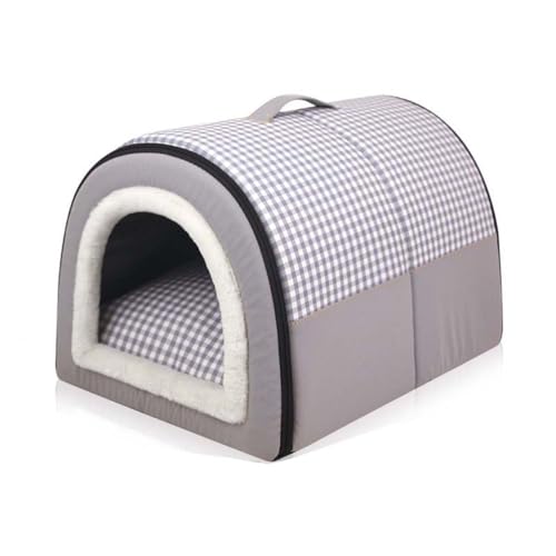 Danchen Dog Bed House, 2-in-1 Large Pet Igloo House with Calming Removable Cushion, Waterproof Non-Slip Foldable Dog Anti Anxiety Soft Warm Bed for Dogs Puppy Cats Rabbit (XL:70 * 55 * 45cm,Gray)