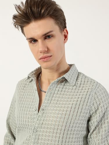 Image of Thomas Scott Men's | Solid | Textured Fabric | Full Sleeve | Slim Fit | Polyester-Blend | Spread Collar | Casual Shirt