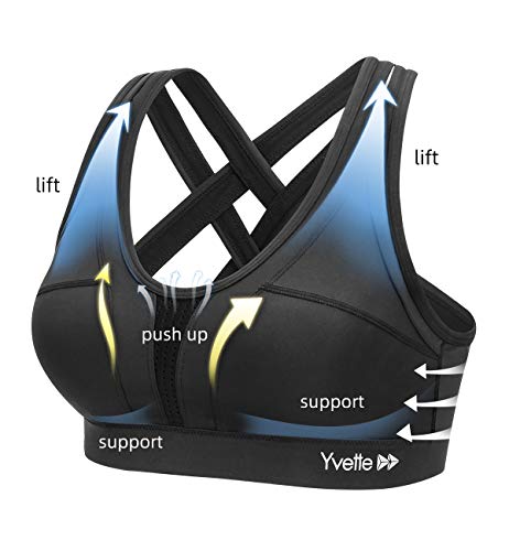 Yvette Women High Impact Sports Bras Criss Cross Back Sexy Running Bra for Plus Size, 57A, 2XL(DF)