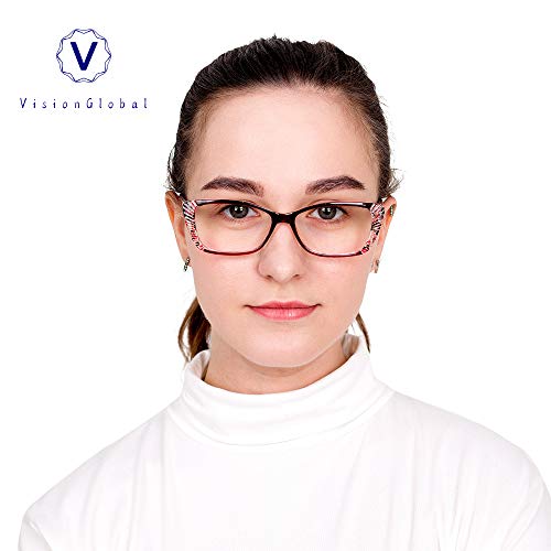 Image of VisionGlobal 5 Pairs Reading Glasses with Spring Hinge, Blue Light Blocking Glasses for Women /Men