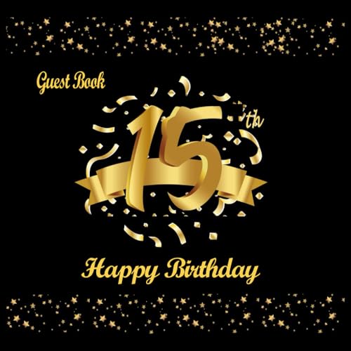15th Birthday Guest Book Black & Gold