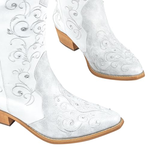SheSole Women's Rhinestones Cowgirl Cowboy Boots Western Country Wedding Wide Calf Floral Embroidery Boot3