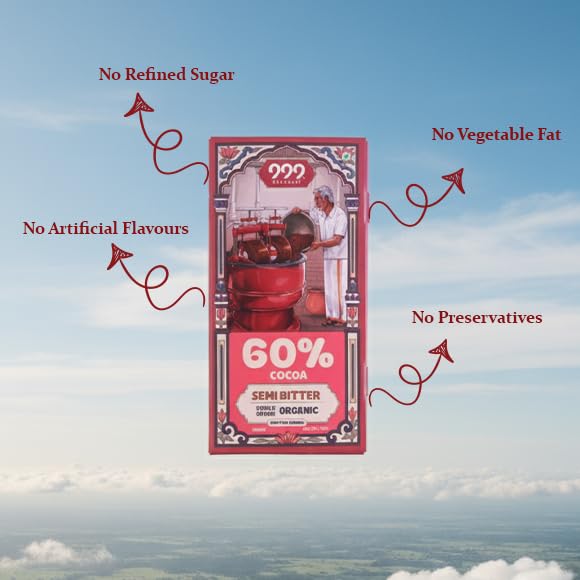 Image of 999 Chocolat Organic Dark Chocolate Combo (Pack of 2) | 60% Semi Bitter with Nuts & Raisins + 90% Intense Dark | Vegan | Bean-to-Bar | Organic | No Refined Sugar | Keto & Gluten-Free | Healthy Chocolate Gift | Made in India (2x70g)
