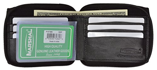 Men's premium soft leather zippered bifold wallet outside zippered coin pocket