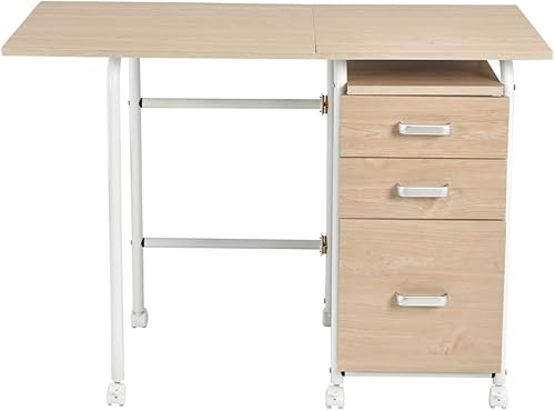 MJWDP Escritorio plegable para computadora portátil con ruedas, muebles de oficina en casa con 3 cajones de escritorio (color E, tamaño 18.5 x 20 x