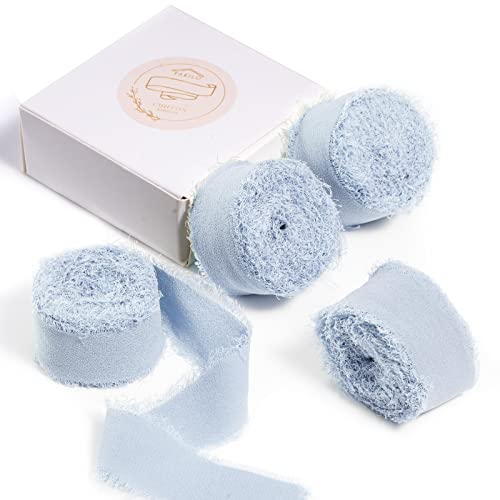 GIAMA 4 Rollos 4.5cmx5.5m Dusty Blue Brayed Chiffon Cinta de Seda con