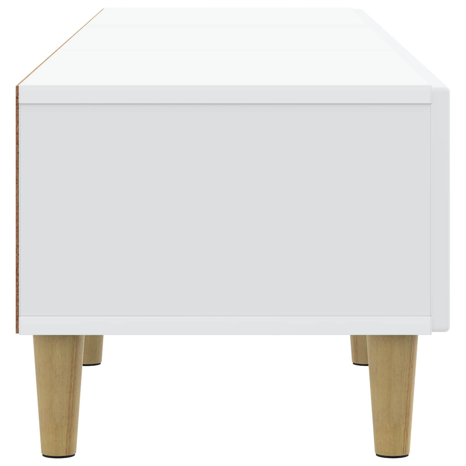 Mobile TV basso con 3 cassetti, bianco, 147 x 34,5 x 30 cm, in legno, mobile multimediale per TV, home theater, passacavi, spazio per ricevitori, altoparlanti