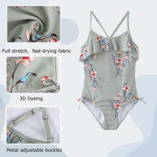 Image of Girls One Piece Swimsuits Halter Bathing Suits Summer Ruffler Swimwear 2-14 Years