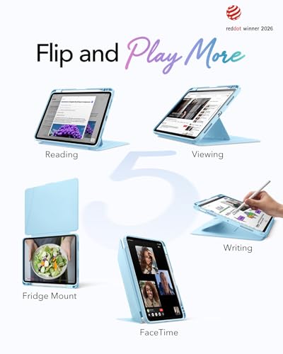 Image of ESR for iPad Air 11 Inch Case M4 /M3 /M2 (2026 /2025 /2024), iPad Air 5th /4th Gen Case (2022 /2020), Vertical Stand Cover with Pencil Holder, Ultra-Stable Cover, Multi Stand Angles, Flip Series, Light Blue