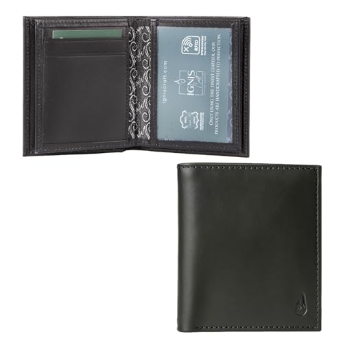 Mens Genuine Leather RFID Card Wallet - Vertical Bifold Wallets for Men - Capsule Onyx