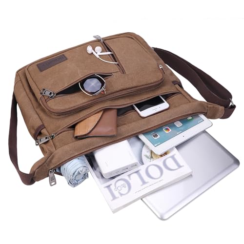 BOMKEE Umhängetasche Herren, Messenger Bag Groß Leinwand Schultertasche Shoulder Tasche 15.6 Zoll Laptop Bag für Arbeit Schule Reisen