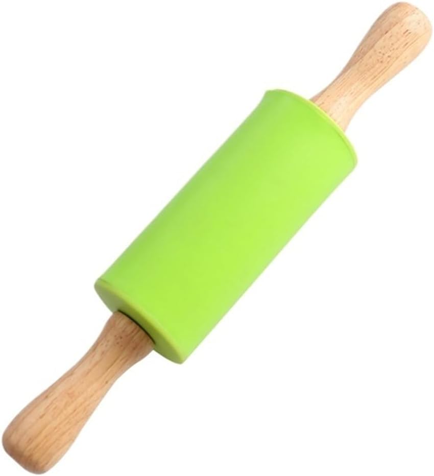 Wooden Handle Pin Pastry Dough Flour Roller Silicone Rolling Pin Kitchen Baking Cooking Tools Christmas Rolling Pin(Green S)