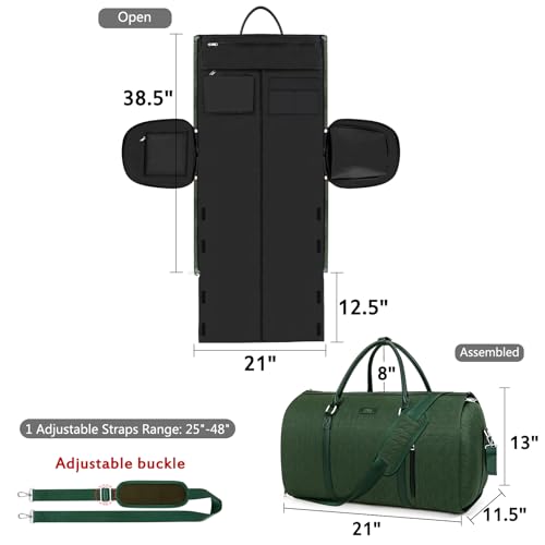 Convertible Garment Duffle Bags for Travel - Carry On Garment Bags With Toiletry Bag, Large Weekender Bags for Women Men 2 in 1 Hanging Suitcase Suit Travel Duffel Bags (Green) 5