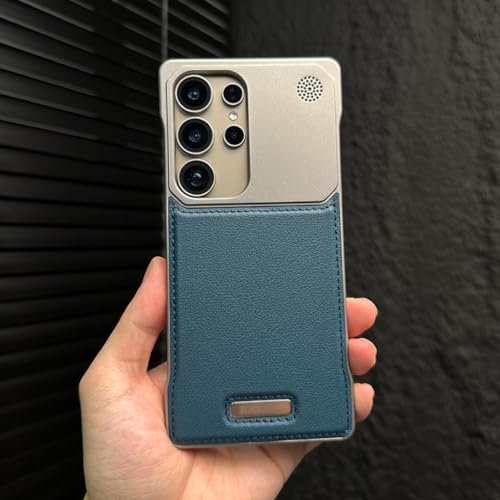 Coque luxe en cuir pour Galaxy S24 Ultra bleu marine style sans cadre