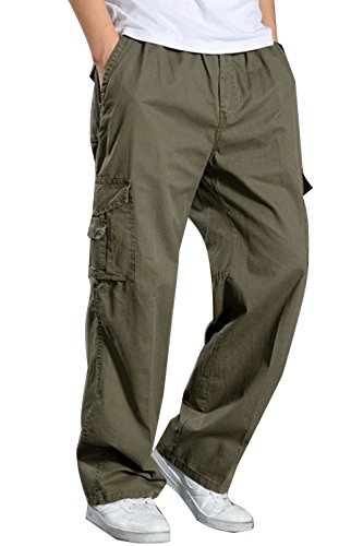 Men's Cotton Full Elastic Waist Button Fly Cargo Pants