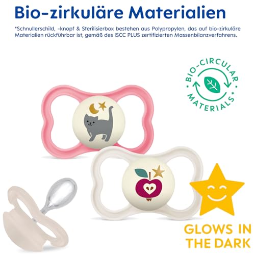 MAM chupeta de silicone dental Supreme 6-16 meses, juedo de 4 para meninas, estojo de esterilização e transporte