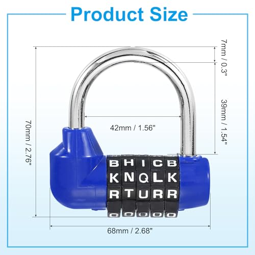 Image of PATIKIL Combination Padlock, 5 Digit Gym Locker Lock Alloy Steel Password Safety Padlock Keyless for Sports Locker Fence Toolbox Case Drawer, Blue