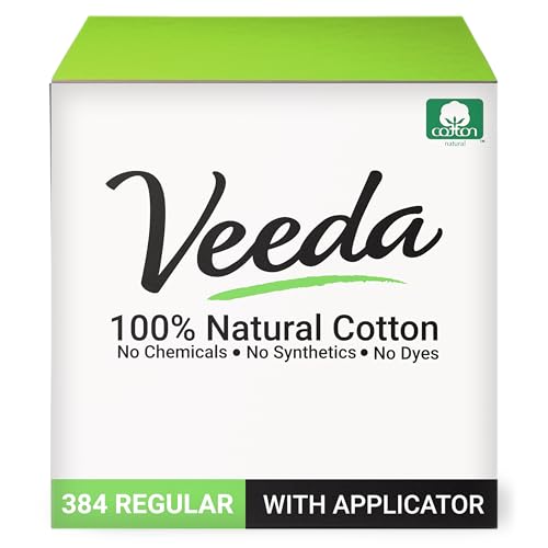 Image of Veeda 100% Natural Cotton Tampons for Women Regular - Regular Tampons for Women with Leak Proof Protection - Compact BPA-Free Applicator - Unscented & Non Toxic, Chlorine & Chemical Free - 384 Count