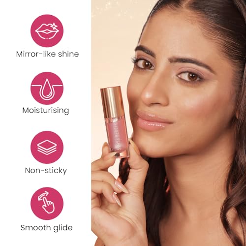 Image of Swiss Beauty Moist Heist Shimmer Lip Oil | Luminous Shine | Hydrating | Lightweight | Shade- 2. Pink Flicker, 4.8g