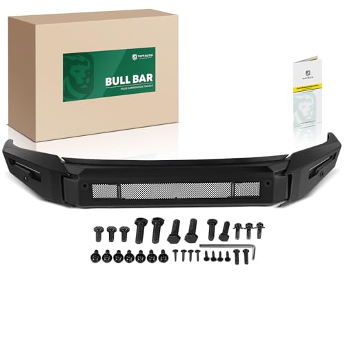 Image of YHTAUTO Bull Bar Push Bar with Skid Plate Light Mount Fit Ford Ranger 2019 2020 2021 2022 2023, Heavy Duty Steel Brush Guard for Truck Front Bumper Style C Textured Black Off Road Accessories