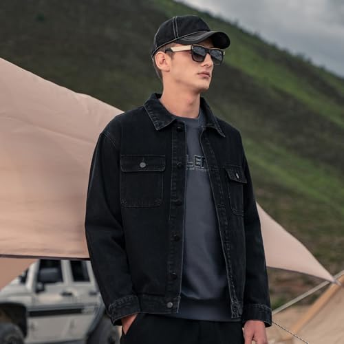 Image of Denim Jacket Men Vintage Autumn and Winter Tops Mens Denim Trucker Jacket