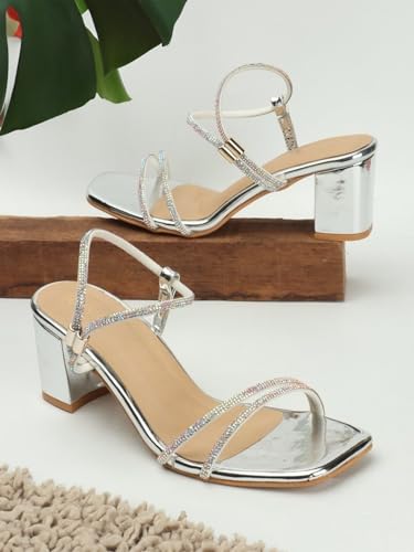 Image of Iconics Women Comfortable Block Heel Square Toe Ankle Strap fashion Sandal for Party, Wedding and Casual Use