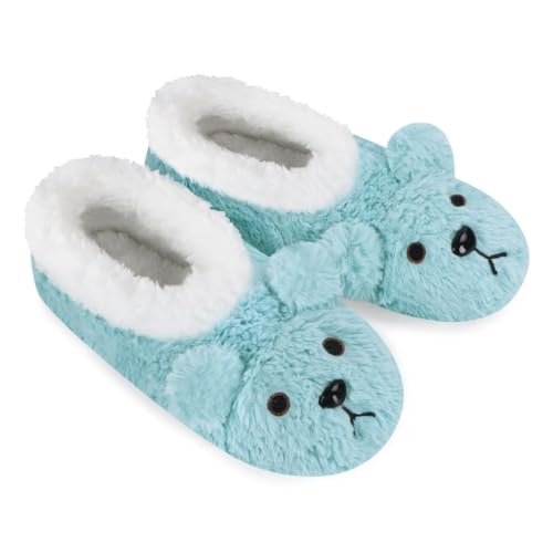 Image of Snoozies Slipper Socks Animal Furry - Cozy, Foldable Slippers for Women, Non Slip Socks for Travel & Indoors