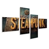 islandburner Prime Bild auf Leinwand Steampunk Schild mit Rost und Getriebe für Wohnzimmer Steampunk-Fans Vintage-Kleidungsgeschäft Bilder Wandbilder Poster
