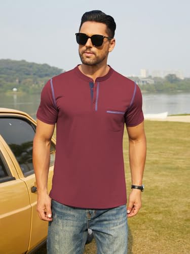 Hardaddy Men's Short Sleeve Henley Shirts Casual Summer Lightweight Button Henley Solid T-Shirt Tops4