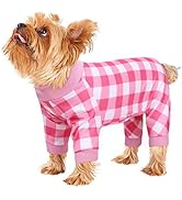 ASENKU Dog Pajamas for Small Medium Dogs Pink Plaid Dog Pjs Onesie Pet Clothes Soft Puppy Jumpsui...