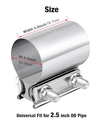 Evil Energy ES00424S2.5-2 2.5 Inch Exhaust Clamp,2 1/2 Inch Butt Joint Band Clamp Sleeve Coupler Stainless Steel thumb #1