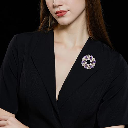 Image of 14K Gold Leaf Wreath Brooch, Handcrafted Moissanite Corsage Pin Buckle - Elegant Blazer Accessory, Perfect Birthday or Special Occasion Gift for Her