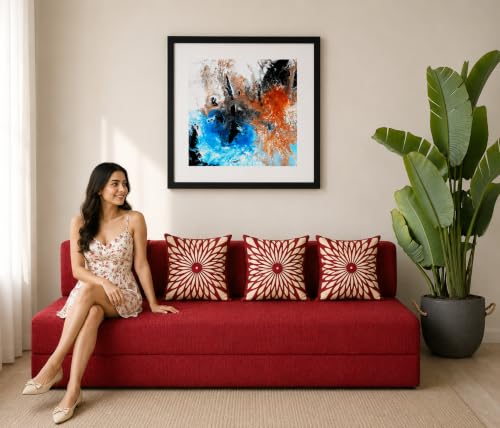 Image of Three Seater Sofa Cum Bed 5x6 Ft with Soft Foam Cushioning, Comfortable Foldable Sofa Bed for Living Room, Bedroom, Guest Room & Office(Red)