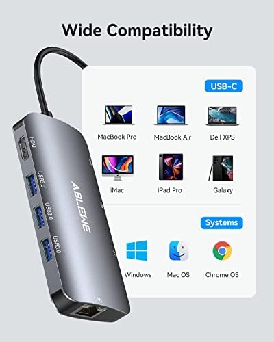USB C Hub, 8 in 1 USB C to HDMI Multiport Adapter with 1000M Ethernet, 100W Power Delivery, SD/TF Card Reader, 3 USB 3.0 Ports Docking Station Compatible for MacBook Pro/MacBook Air/iPad Pro/XPS