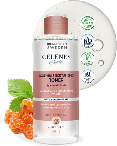Celenes By Sweden Cloudberry Tónico Facial Calmante/Hidratante 200ml, Tonico Facial Piel Madura - Tonico Facial Piel Sensible Y Seca, Con Ácido Hialurónico Y Ext. De Manzanilla, Sin Alcohol/Parabenos