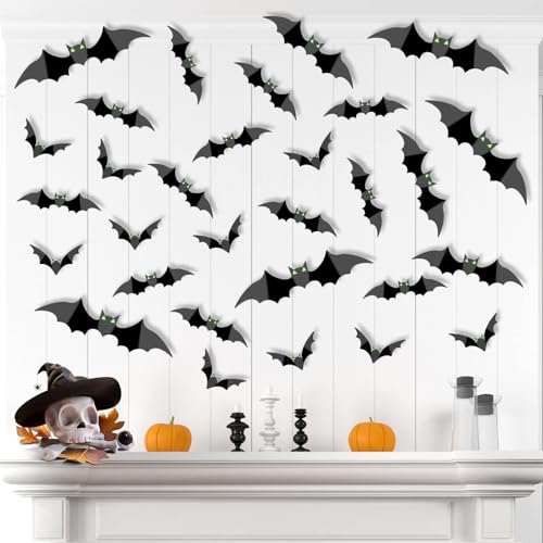 100PCS Halloween 3D Bats Wall Decoration 4 Different Sizes Bats w...
