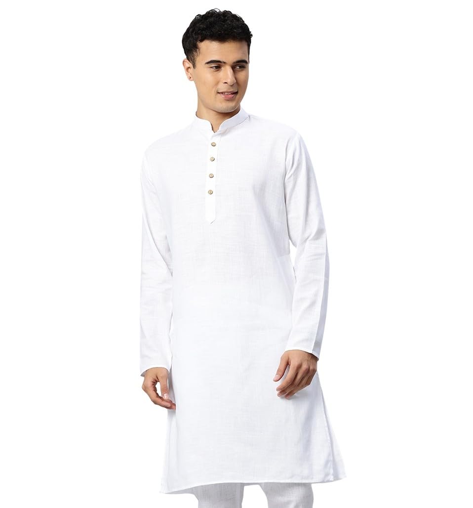majestic man Men's Cotton Regular Fit Traditional Mandarin Collar Ethnic Motifs Solid Long Kurta-picture-19
