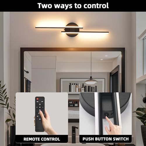 Image of Rechargeable Battery Operated Wall Sconce Set Of Two, Black Wireless LED Wall Sconces With Remote Control, Dimmable 3 Colors Cordless wall lights for Living Room, bedroom, Hallway, 23.6 Inch ( 2pcs)