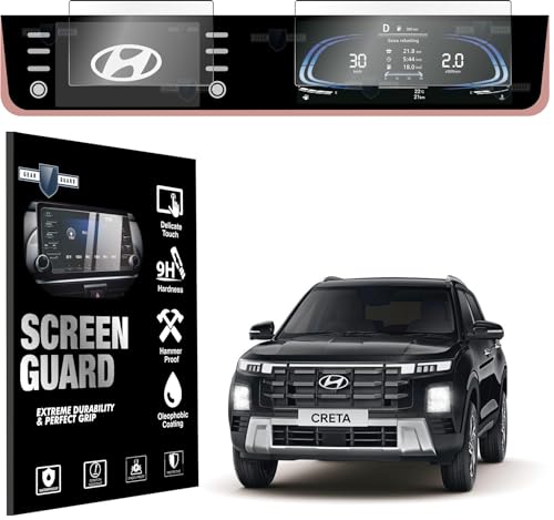 Image of LF Touch Screen Guard For Hyundai Creta 2024 Car Accessories Full Screen 8 inch INCH Infotainment System Protector with 10.25inch INSTRUMENT CLUSTER - Matte