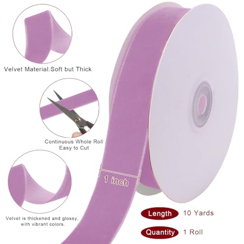 Image of Tsorode 10 Yards Light Purple Velvet Ribbon for Christmas Tree,1 Inch