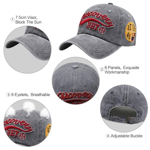 KASTWAVE Distressed Denim Baseball Cap, Unisex Casual Cotton Washed Embroidered Letters Trucker Hat, Adjustable Spring Autumn Baseball Cap, Vintage Anti UV Summer Sun Hat (Grey)
