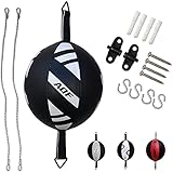 AQF Boxen Doppelendball Rex Leder Boxbirne Set MMA Punchingball Erwachsene Training Speedball Set (schwarz/weiß)